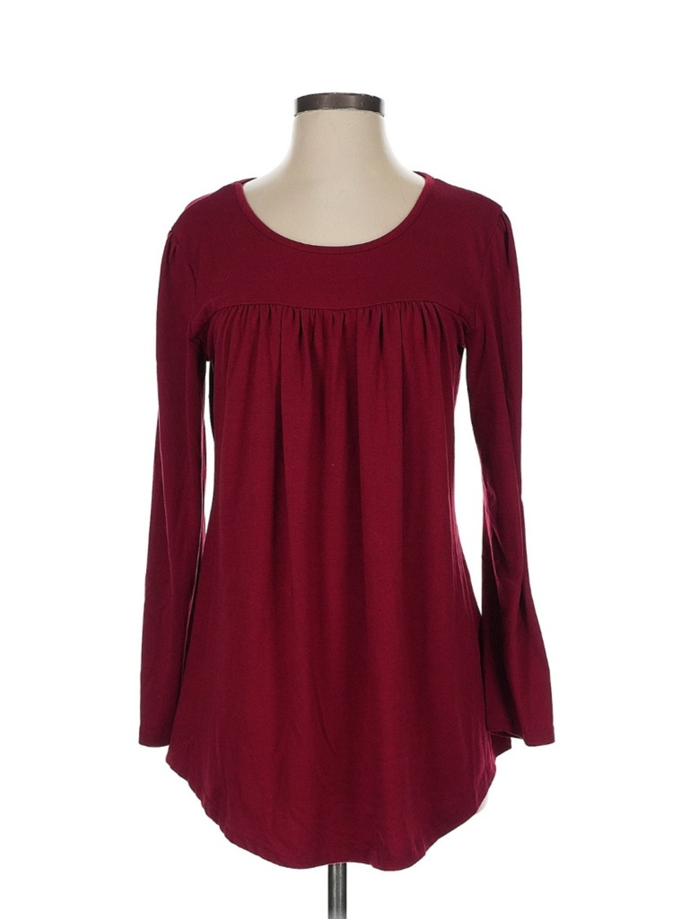Women's Gathered Yoke Long Sleeve Tunic - Burgundy